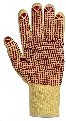(12 Paar) teXXor Handschuhe Mittelstrickhandschuhe Aramid-Faser mit Noppen 12 x goldgelb/rote Noppen 10(XL)