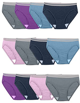 Fruit of The Loom Women's Tag Free Cotton Bikini Panties, 12 Pack - Assorted Heathers, 7