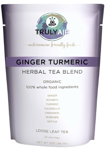 Truly AIP Ginger Turmeric Herbal Tea - AIP Compliant & Caffeine Free - Whole 30, Paleo Friendly - Sugar Free, Seed Free - Completely Natural Ingredients (Loose Leaf 22 Servings)