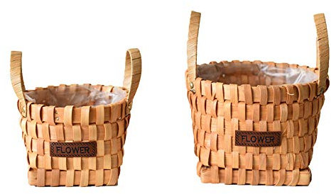 EUYIMOMO seegras Korb,Stroh gewebter Blumentopf, Blumenschmuckkorb, Rattan gewebter Blumentopf - Doppelohr-Holzhackschnitzel rund