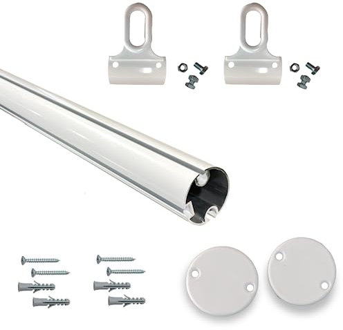 TENDAGGIMANIA Terminale per Tenda da Sole a Caduta Colore Bianco Diametro 45MM- Misura 200 CM -Kit Profilo Barra Alluminio Completo di Viti, tasselli, Tappi e Occhielli -Ricambi per Tende da Sole
