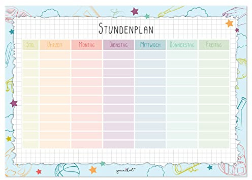 younikat Stundenplan Papier Block 25 Blatt Bunt - DIN A4 - dv1052 | Zum Beschriften und Abreißen, 25 Blätter, 120 g/m² Recyclingpapier, geleimt auf Karton, zum Schulanfang, Einschulung