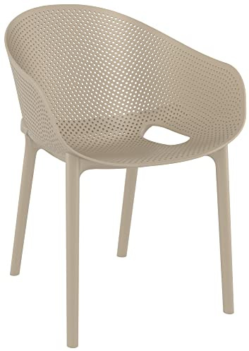 CLP Gartenstuhl/Bistrostuhl stapelbar modern aus Kunststoff, wetterfest mit Nicht verstellbaren Armlehnen und Rückenlehne, Sky Pro Farbe Taupe