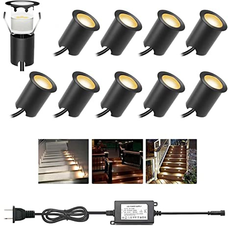 YZGWZLD Recessed LED Deck Lights Kits with Protecting Shell,10Pack Φ1.18 IP67 Waterproof 12V Low Voltage Embedded Step Stair Warm White Outdoor Landscape LED Lighting for Yard,Garden,Floor,Entryways