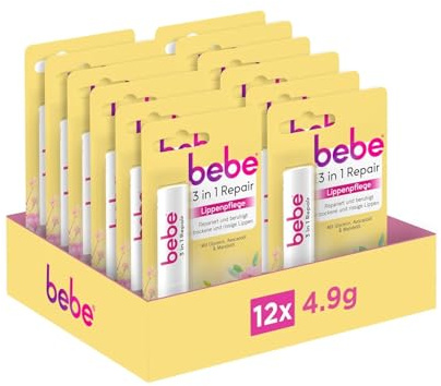 bebe 3in1 Repair Lippenpflege mit Glycerin, 4.9g | Mit Glycerin, Avocadoöl & Mandelöl, der Lippenpflegestift repariert und beruhigt trockene & rissige Lippen, ohne Mineralöle