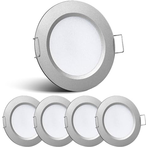 acegoo 4 x LED Einbaustrahler 12V Spots Ultra Flach 2,5W Einbauleuchten Loch 57-64mm 215lm CRI 93 Dimmbar Einbauspots für Boot Wohnmobil Wohnwagen Bad Möbel Schrank, 5000K Silber