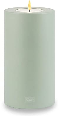 Qult FARLUCE Trend Colour Bougeoir en forme de bougie en plastique aspect bougie avec insert pour bougie chauffe-plat Avec 1 bougie chauffe-plat (Ø 8 x h 18 cm, sauge du désert)