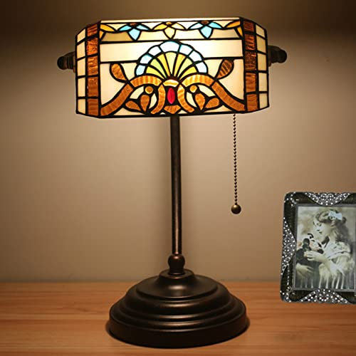AIBOTY Bankers Lampe, Tiffany Schreibtischlampe, Barock Buntglas Tischlampe, 15 Hoch, Verstellbare Klavierlampe, Memory Kleine Akzentlampe Für Nachttisch, Schlafzimmer, Zugkettenschalter,e