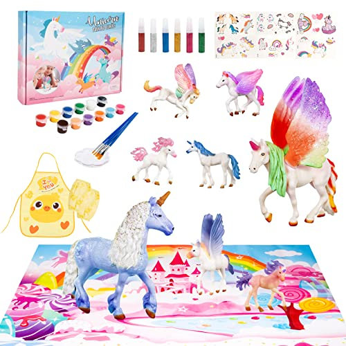 Wisplye Einhorn Malset Bastelset Kinder Spielzeug mit 8 Einhörnern, Bemalen und Basteln Malset mit Malwerkzeugen Geburtstag Weihnachten Geschenk für Mädchen 3 4 5 6 7 8 Jahren