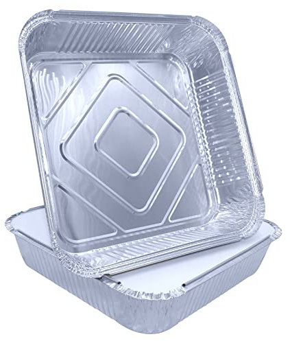 Sunrise Packaging 10 x Large Square Aluminium Foil Food Containers with Lids 9''x9 x2''- No9 Deep Foil Trays Reusable Ideal for Home, Baking, Storage, Roasting, Takaway, BBQ