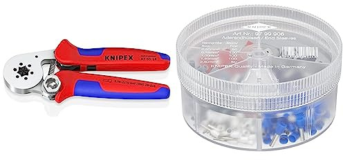 Knipex Selbsteinstellende Crimpzange für Aderendhülsen mit Seiteneinführung verchromt, mit Mehrkomponenten-Hüllen 180 mm 97 55 14 & Sortimentsboxen mit isolierten Aderendhülsen 97 99 906