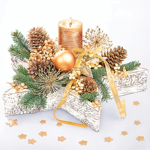 Lot de 20 serviettes en papier 3 plis Maki pour découpage de Noël décoratives - 33 x 33 cm (Décoration dorée sur étoile en bois),(SLGW)