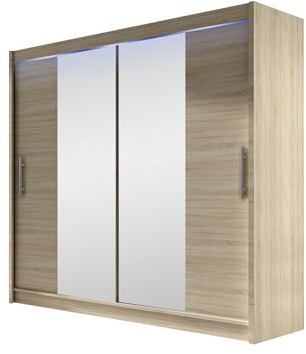Mirjan24 Kleiderschrank London II mit Spiegel und RGB LED Beleuchtung, Schwebetürenschrank, Modernes Schlafzimmerschrank 180x215x58cm, Garderobe (Sonoma Eiche)