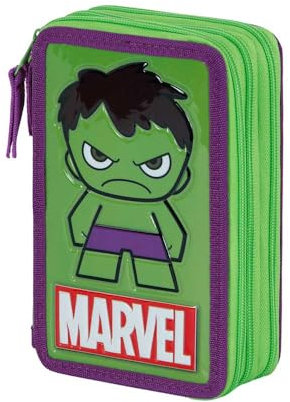 Hulk Angry-Gefülltes Dreifach-Federmäppchen, Grün, 14 x 21 cm
