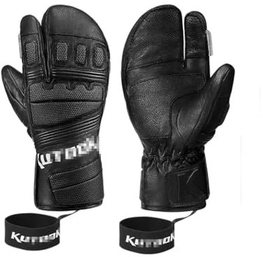 Ornrjfll Skihandschuhe Winter Thermo Skifahren Schneehandschuhe Leder Schneemobil Fäustling Snowboard Handschuhe Wasserdicht Anti Verschleiß Schwarz S