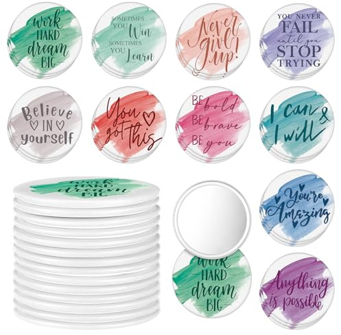 Kigley 30 Pcs Inspirational Compact Mirrors Bulk Employee Appreciation Gifts Round Portable Pocket Mirror for Women Makeup Glass Mini Mirrors Thank You Gifts for Mother's Day Teachers Graduation