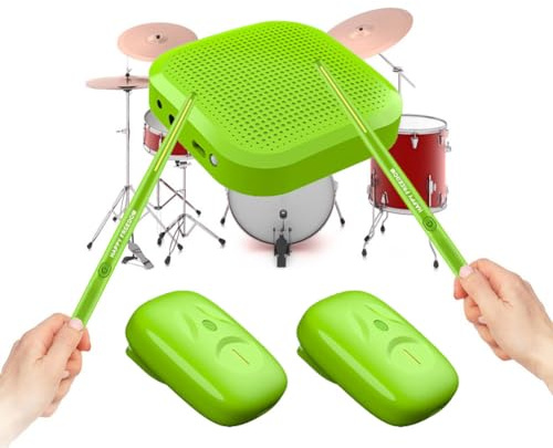 DKIIL NOIYB Elektronisches Schlagzeug Virtuelles Lufttrommel Set, Air Drum mit Sticks/Pedal/Audio Adapter/AUX-Kabel und 8 Sounds, Elektrische Drum Sticks Geeignet für Anfänger (B2-Grün mit Pedal)