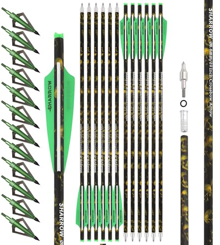 surwolf Perno de Ballesta de Carbono 16 17 18 20 22 Flechas de Ballesta, Flecha de Carbono de Caza para Ballesta Flechas de Ballesta de Caza 12 Uds (Verde Set, 16)