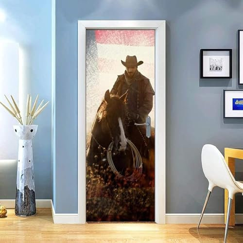 Türtapete Selbstklebend Türfolie Türposter 3D Cowboy-Tierpferd-Landschaft 90 X 200 Cm Vinyl Folie Türdeko Tapete Wandbild Türaufkleber Türtattoo - Kinderzimmer Wohnzimmer Schlafzimmertür Foto -4V6E9E1