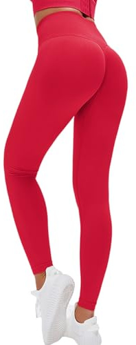 Lishang Leggins Deportivos Mujer Push Up Mallas Mujer Deporte Cintura Alta Mallas Deportivas Conjunto Fitness para Gym Entrenamiento Yoga Jogging D Rojo S