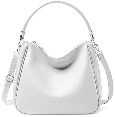 David Jones - Sac à Main Hobo Femme - Sac Porté Epaule Bandoulière Simili Cuir PU - Cabas Fourre-Tout Taille Moyenne avec Poignée Anse Longue - Mode Ville Classique Pratique Elégant - Blanc