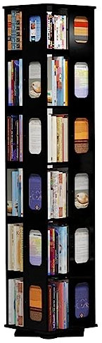 YTGHBIML Bücherturm Freistehend 360° drehbares Bücherregal, 4/5/6 Etagen, stehendes Bücherregal, Holz-Bücherregal, Organizer für Arbeitszimmer, Wohnzimmer, Bücherregal, Schwarz perfekte Darstellung