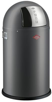 WESCO Pushboy junior Mülleimer in der Farbe graphit matt, pulverbeschichtetes Stahlblech, 22 Liter Volumen, große Edelstahlklappe, herausnehmbarer Innenbehälter