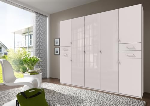 möbelando Drehtürenschrank >Danzig< in Weiss + Glas Weiss - 225x208x58cm (BxHxT)