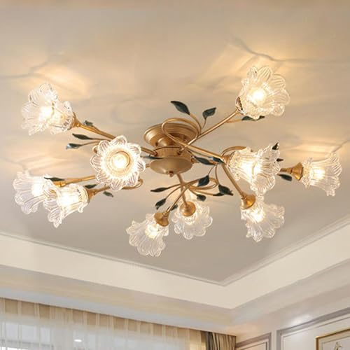 Sedtonmu LED Kronleuchter Blumen Lampe Kreative Dimmbare Floral Rose Deckenleuchte Home Decor Landhausstil Deckenlampe für Wohnzimmer Schlafzimmer Flure Esszimmer Café Galerie usw.,10 Heads