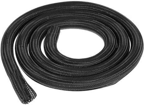 sourcing map Gaine de protection tressée extensible en PET, Goulotte de Cablage, pour gestion des câbles, TV, ordinateur, audio, appareils de bureau à domicile, 2,1 m, noir