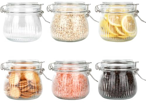 Ezvsevuo Set di 6 Barattoli Vetro con Coperchio 500ml Barattoli Cucina, Barattolo Vetro con Clip Chiusura Ermetica per Confetture Conserve, Vasetti per Marmellata per Cereali, Chicchi di Caffè, Spezie