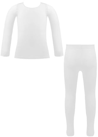 Miutii Set de ropa interior térmica para niños y niñas, camiseta de manga larga con top + mallas leggings con/sin forro polar, ropa interior térmica para ballet y danza, Blanco, 98-104