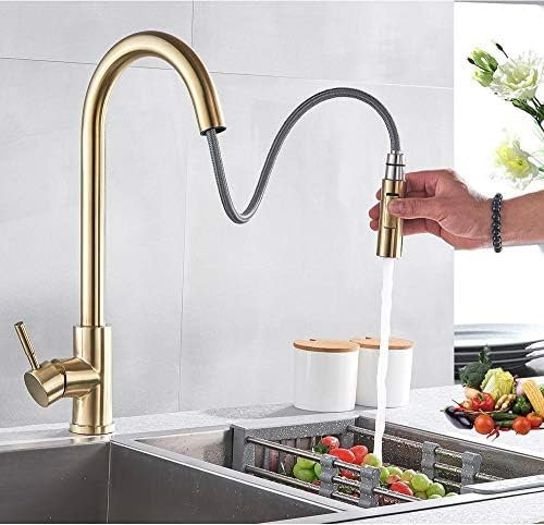 Kitchen Taps Brushed Golden Kitchen Faucet Sink Mixer Tap Pull Out Swivel Spout Sink Faucet Stream Sprayer Kitchen Hot Cold Water Tap