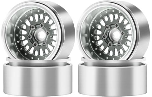GIXCEL 1.9 Beadlock Wheel Rim, Aluminum Negative Offset 10.5mm 164g Super Heavy Deep Dish Wheels for 1/10 RC Crawler SCX10 TRX4 TRX6 VS4-10 GEN7 GEN8 Upgrade Parts, 4PCS (Grey Titanium)