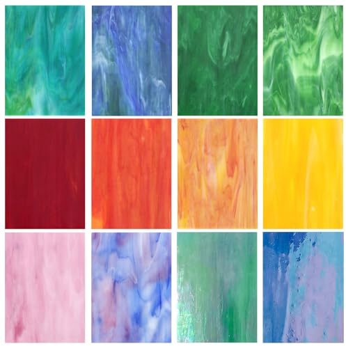 12 Stück Buntglas Blätter,10,2x15,2cm Buntglas, Buntglas Zubehör für Buntglas Projekte Vielfalt Glas Mosaikfliesen Kunst Buntglas Verschiedene Kathedrale Glas für DIY Home Dekoration