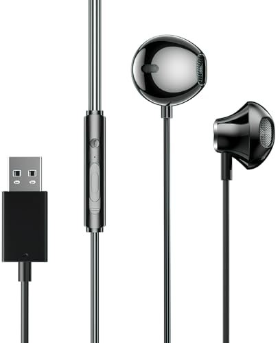 Casque de Jeu USB Intra-Auriculaire avec Microphone MEMS, Casques USB PC Filaire, Écouteurs Filaires USB avec Micro pour PC, PS4, PS5, Ordinateur Portable - pour Skype, Bureau, Jeux, Câble de 2,5m