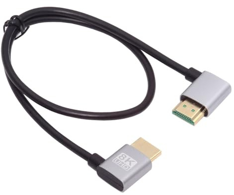 NFHK Câble HDMI 2.1 ultra fin HDTV 8 K 4 K Hyper Super Flexible Slim Coudé à gauche à 90° Type-A pour ordinateur HDTV