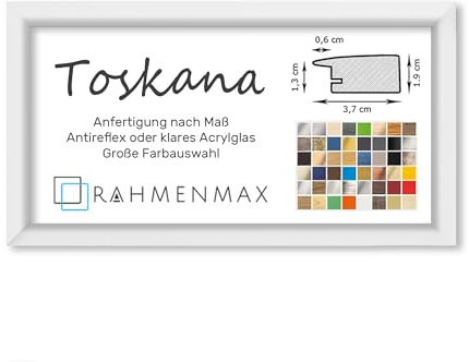 RahmenMax® Toskana Bilderrahmen Bildmaß 40x100 cm zum Aufhängen/Maßanfertigung möglich/MDF Posterrahmen in Weiß Hochglanz mit Acrylglas Antireflex/Puzzle Rahmen