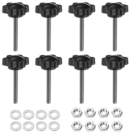 QUARKZMAN 8 Stück Rändelschraube Sterngriffmutter M4 x 35mm Metrisch 304 Edelstahl Gewindebolzen 25mm Rändelmutter 6-Stern Kunststoffkopf, Gewindestift Handknöpfe Griffe Daumenschrauben