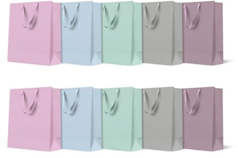 PAW - Geschenktüten 20 x 25 x 10 cm - Packung mit 10 Geschenktaschen mit Stoffhenkel | Mix aus 5 Unifarben | Elegante Taschen für Geburtstage, Hochzeiten, Babypartys, Partys und Geschenke