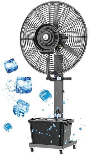Ventilateur sur pied, ventilateur brumisateur oscillant d'extérieur, ventilateur de sol industriel commercial avec réservoir d'eau de 43 L, ventilateur de refroidissement par brumisation d'e