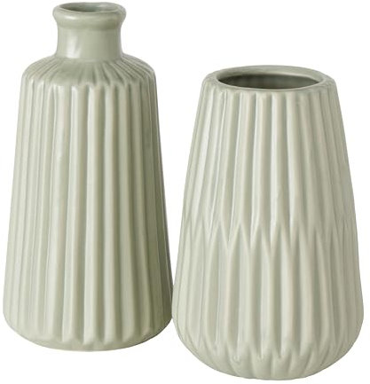 mucHome 2er Set Vasen, Blumenvasen aus Keramik 17 cm, ø ca. 8,5 cm, skandinavisches Design (Hellgrün)