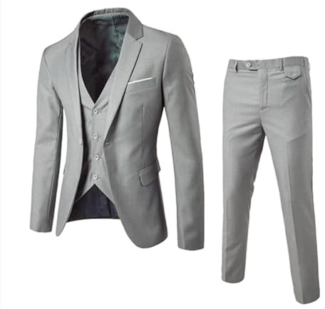 Generisch Costume 2 pièces pour enfant - Coupe ajustée - Classique - Veste de smoking - Pantalon - Gilet - Veste de mariage - Costume de fête d'anniversaire, gris, 15-16 ans