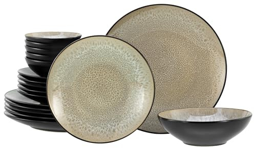 CreaTable, 24464, Serie Malmö Beige, 18-teiliges Geschirrset für 6 Personen, Teller Set aus Steinzeug, spülmaschinen- und mikrowellengeeignet, Qualitätsproduktion