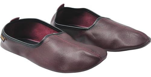 Akdam Pantofole unisex in vera pelle bordeaux – comode pantofole Babouches per la casa, bordeaux, 41 EU
