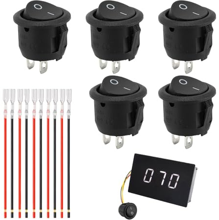 5 Stück Kippschalter 2 Positionen,Schalter 12v mit Draht,Wippschalter 12v 2 Polig,Runde Wechselschalter,ein aus Schalter 10 A/125V,6 A/250V,Runder Selbstsichernder,Einbauschalter für Auto