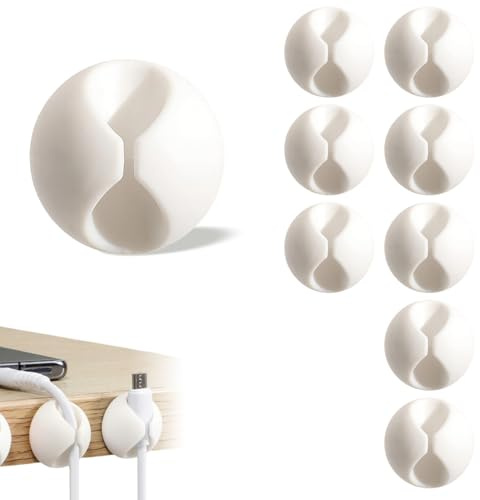 9 Pcs Adhesive Cable Clips - Silicone Cord Holders for Desk & Wall, Wire Organizer for USB Charger, Earphones, PC Cables - Reusable Self-Adhesive Wire Clips for Home, Office, Car Cable Management