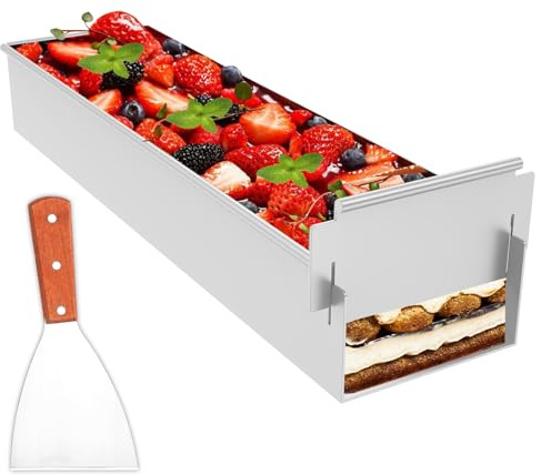 Hnvdkln Tiramisu Pan, Rectangle Cake Mold with Shovel, Nonstick Tiramisu Cake Pan, Aluminum Alloy Tiramisu Tray, Dessert Making Mold with Detachable Edge for Baking (Event model)