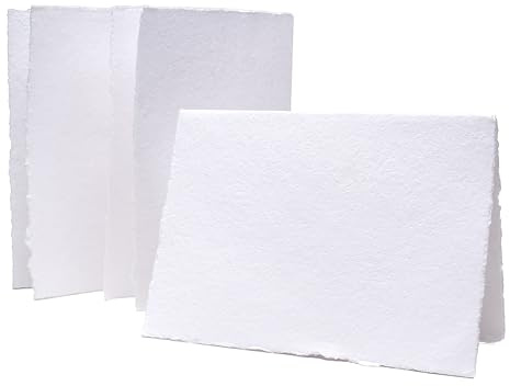 WANDERINGS Tarjetas de Felicitación en Blanco Hechas a Mano de Motivos Florales con Bordes Irregulares y Sobres – Papel Grueso 300 GSM – 20 Tarjetas (5 de Cada Variante) Invitaciones, 13x18cm