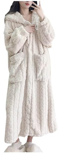 Flodxo Robe de chambre à capuche en polaire moelleuse pour femme - Confortable - Douce et chaude - Long manteau d'hiver en peluche - Robe de bain longue - Vêtement de détente - Chemise de nuit